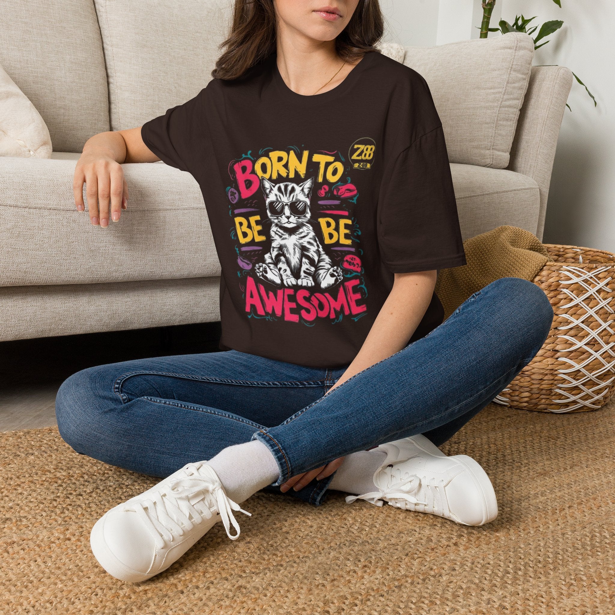 Cat T-Shirt — "Born to Be Awesome" Graphic Tee